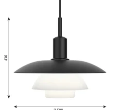 Suspension, PH 5/5, noir, verre opalin, Ø50cm, H43cm - Louis Poulsen