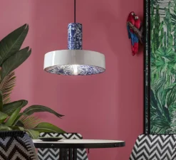 Suspension, Pi Ming, blanc et bleu, Ø35cm, H26cm - Ferroluce