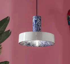 Suspension, Pi Ming, blanc et bleu, Ø35cm, H26cm - Ferroluce