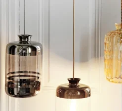 Suspension, Pillar, verre soufflé, platinium, gris, H32cm - Ebb and Flow