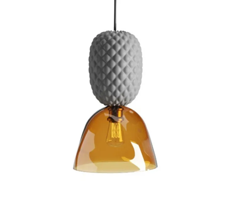 Suspension, Pineapple, Gris soie, verre tabac, Ø30cm, H150cm - MM Lampadari
