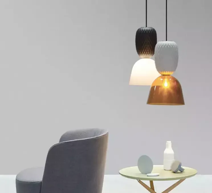 Suspension, Pineapple, Gris soie, verre tabac, Ø30cm, H150cm - MM Lampadari