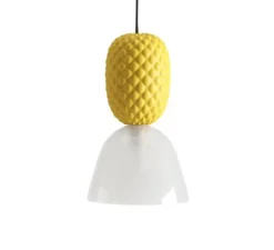 Suspension, Pineapple, Jaune doré, verre blanc, Ø30cm, H150cm - MM Lampadari