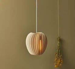 Suspension, Pirum, peuplier, câble blanc, H28cm, Ø25cm - SCHNEID