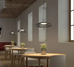 Suspension, Plat, gris fumé, LED, dim, 2700k, 763 lm, Ø40cm, H22,5cm - LEDs C4