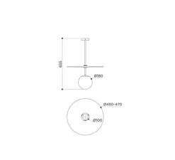 Suspension, Plat, laiton brossé, verre transparent vert, globe opalin, Ø47cm, H40cm - Contain