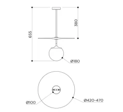 Suspension, Plat, verre transparent bleu, laiton brossé, verre opalin brillant, Ø47cm, H65,5cm - Contain
