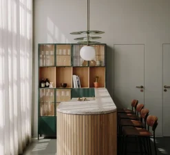 Suspension, Plat, vert, laiton vieilli brossé, verre vert transparent, globe brillant, Ø42cm, H65,5cm - Contain