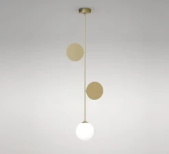 Suspension, Plate, laiton, verre opalin, Ø32cm, H108cm - Atelier Areti