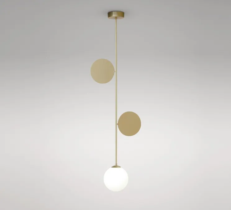 Suspension, Plate, laiton, verre opalin, Ø32cm, H108cm - Atelier Areti