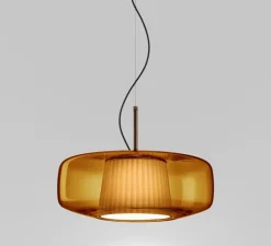 Suspension, Plissé SP G, orange, bronze, LED, dim, 2700K, 1500 lm, Ø40cm, H16,5cm - Vistosi