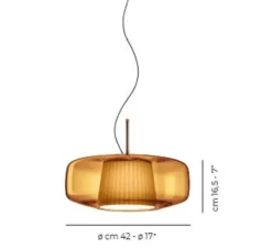 Suspension, Plissé SP G, orange, bronze, LED, dim, 2700K, 1500 lm, Ø40cm, H16,5cm - Vistosi