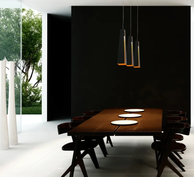 Suspension, Pluma, LED, 3000k, 450lm, noir et or, H36cm - FARO