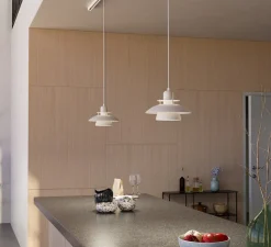 Suspension, Primus IV, blanc brillant et chrome, Ø28cm, H19,6cm - Belid