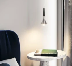 Suspension, Rain sans rosace, chrome & noir mat, LED, dim, 2700K, 1280 lm, Ø8,5cm, H21cm - Lodes