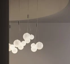 Suspension, Random sans rosace, chrome, blanc givré, LED, dim, 3000K, 480 lm, Ø29cm, H79,5cm - Lodes