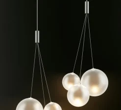Suspension, Random sans rosace, chrome, blanc givré, LED, dim, 3000K, 480 lm, Ø29cm, H79,5cm - Lodes