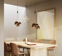 Suspension, Random Triple sans rosace, verre transparent, chrome, LED, dim, 3000K, 480 lm, Ø29cm, H79,5cm - Lodes