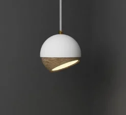 Suspension, Ray M, bois, chêne, métal, blanc, Ø15,3cm, H15,3cm - Mater