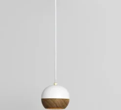 Suspension, Ray M, bois, chêne, métal, blanc, Ø15,3cm, H15,3cm - Mater