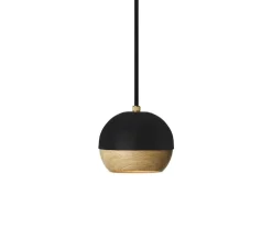 Suspension, Ray S, bois, chêne, métal, noir, Ø11,9cm, H11,9cm - Mater