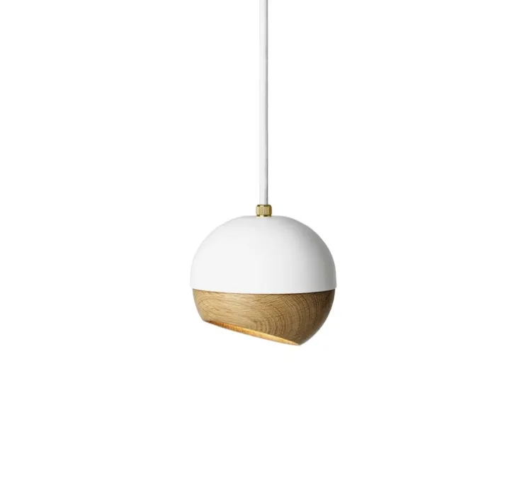 Suspension, Ray S, bois, chêne, métal, blanc, Ø11,9cm, H11,9cm - Mater