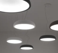 Suspension, Reflexio, Blanc gaufré, LED, dim, 3000K, 3430 lm, Ø46,2cm, H9,4cm - Stilnovo