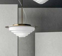 Suspension, Ripple, Brun, verre blanc brillant, LED, 3000K, 1280 lm, Ø49cm, H18cm - MM Lampadari