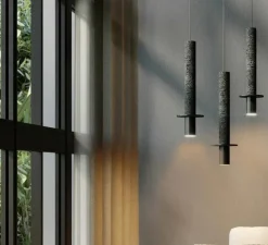 Suspension, Rita , béton, noir mat, Ø6cm, H41cm - Robin