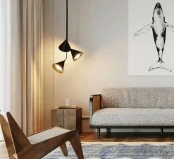 Suspension, Rubi Trio, noir et or, Ø20cm, H82cm - Robin