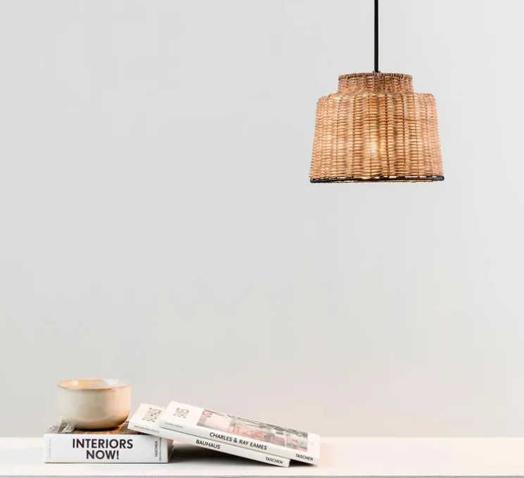 Suspension, Saipan, noir, rotin, Ø22,5cm, H17cm - Faro