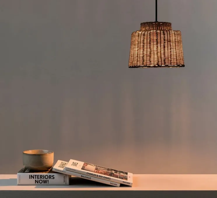 Suspension, Saipan, noir, rotin, Ø22,5cm, H17cm - Faro