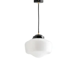 Suspension, Schoolhouse, art deco, noir, opalin, Ø25,5cm, H19cm - Zangra
