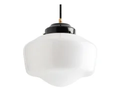 Suspension, Schoolhouse, art deco, noir, opalin, Ø25,5cm, H19cm - Zangra
