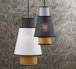 Suspension, Singapour S, gris, blanc, cannage, Ø30cm, H49,5cm - Market Set