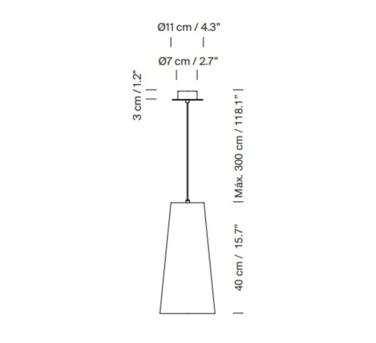 Suspension, Sisisi conicas largas MT2, blanc, rosace blanche, câble noir, Ø20cm, H40cm - Santa & Cole