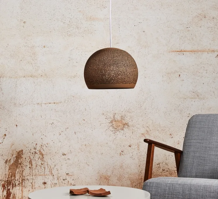 Suspension, SpongeUp 30, chocolat, câble blanc, IP44, LED, dim, 3000K, 800 lm, Ø28cm, H23cm - Pott