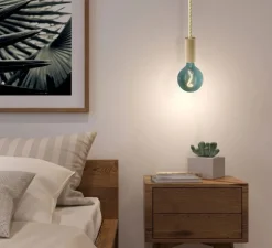 Suspension, série bois, beige, câble en corde, Ø5cm, H11cm - Creative Cables