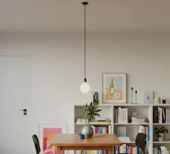 Suspension, série porcelaine, noir, câble textile noir charbon brillant, Ø4,5cm, H6cm - Creative Cables