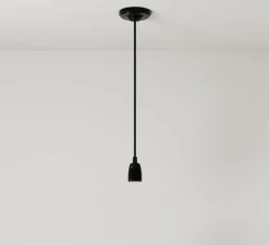 Suspension, série porcelaine, noir, câble textile noir charbon brillant, Ø4,5cm, H6cm - Creative Cables