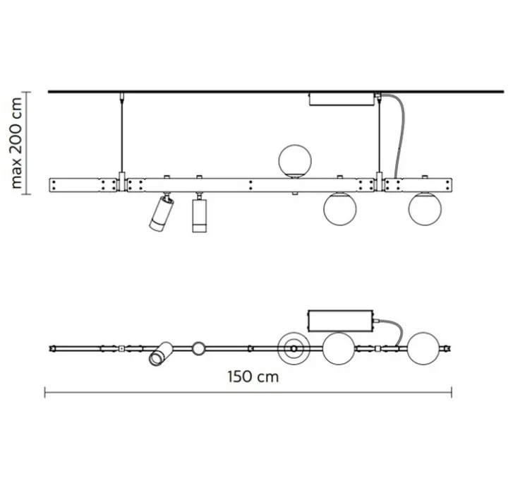 Suspension, Stant, noir, LED, dim, 3000K, 2726lm, L150cm - Karman