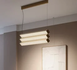 Suspension, Stick Trio, nickel doré satiné, LED, dim, DALI, 2700K, 10000 lm, L90cm, H36cm - Contardi
