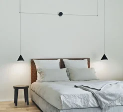 Suspension, String Light (cone, 12m, rosace), noir, LED, 2700K, 1033lm, Ø19cm, H16cm - Flos