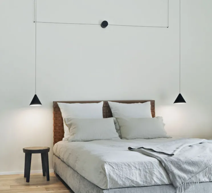 Suspension, String Light (cone, 12m, rosace), noir, LED, 2700K, 1033lm, Ø19cm, H16cm - Flos