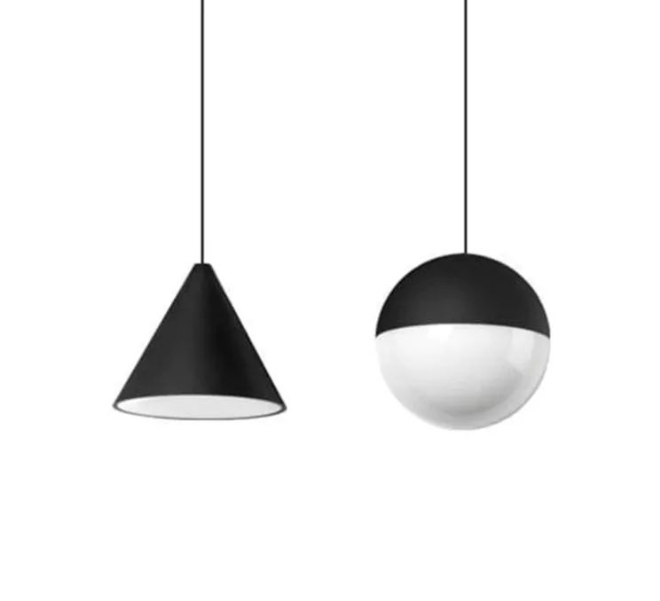 Suspension, String Light (cone, 12m, rosace), noir, LED, 2700K, 1033lm, Ø19cm, H16cm - Flos