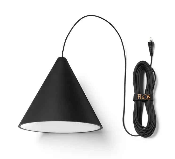 Suspension, String Light (cone, 12m, rosace), noir, LED, 2700K, 1033lm, Ø19cm, H16cm - Flos