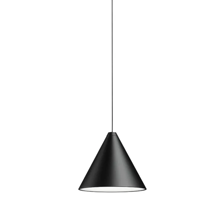 Suspension, String Light (cone, 12m, alimentation sol), noir, LED, 2700K, 1033lm, Ø19cm, H16cm - Flos