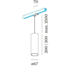 Suspension sur rail, Ray on track 3.0 PAR16, blanc mat, Ø6,7cm, H30cm - Wever&Ducré