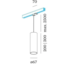 Suspension sur rail, Ray on track 3.0 PAR16, noir mat, Ø6,7cm, H30cm - Wever&Ducré