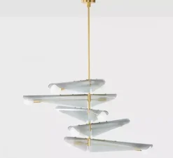 Suspension, Sycamore 5, Laiton, verre gris, Ø140cm, H186cm - Tala
